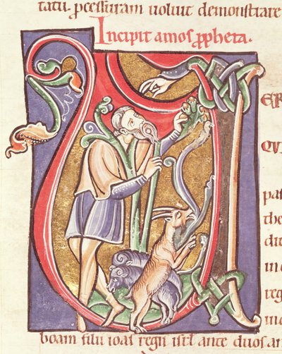 Ms 3 fol.234v İncil de Saint-Sulpice de Bourges'dan Amos'u betimleyen tarihi başlangıç V by French School