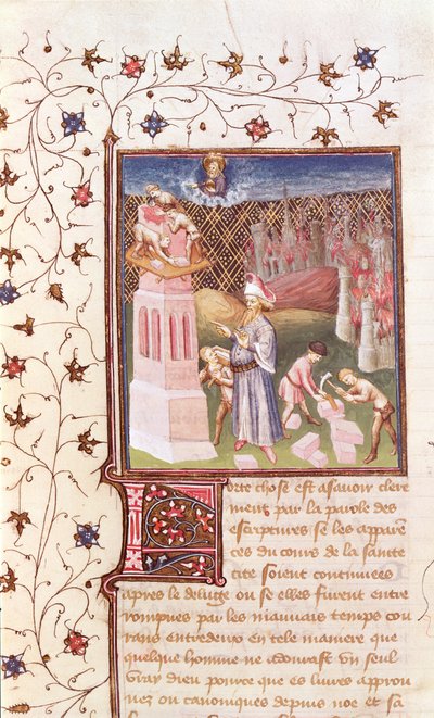 Ms 55 t f.111v Nimrod Babil Kulesi Binasını Nezaret Ediyor, La Cite de Dieu