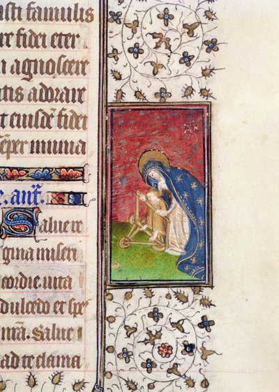 Ms 62, f.205r: Bakire ve Çocuk, bir Fransız Saatler Kitabından detay, c.1445-50 (parşömen) by French School