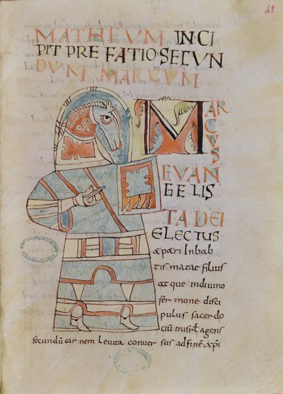 Bayan 8 f.42 Aziz Mark Evangelist by French School