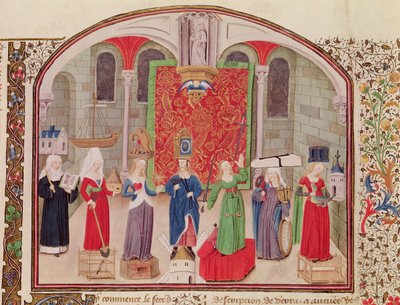 Ms 927 Fol.17v Etik, Politika ve Ekonomiden Teolojik ve Kardinal Erdemler, Aristoteles (MÖ 384-322) by French School
