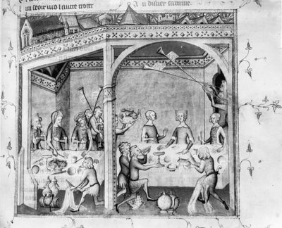 Ms Fr 1584 Bir ziyafette eğlenen müzisyenler, c.1370 (el yazması) by French School