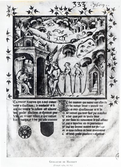 Ms Fr 1584 f.D Kendisine Tatlı Düşünceler, Zevk ve Umut getiren Sevgiyi alan yazar, c.1370 (el yazması) by French School