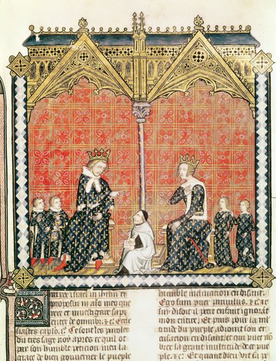 Bayan Fr 437 fol.1 King Charles V (1338-80) ve Jeanne de Bourbon (1338-77) çocuklarıyla birlikte, Rational des divins ofisinden Guillaume Durand (1230-96) 1374 by French School