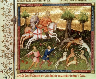 Bayan Fr 616 fol.101 Bir leopara saldıran köpekler, Gaston Phebus de Foix