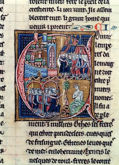 Fr 9081 fol.206 Tarihsel olarak ilk C harfini, Almanya İmparatoru III. Conrad (1137-52) ve Fransa Kralı VII. by French School