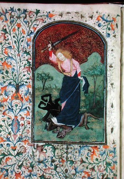 Ms Gen 288 f.84v Bir canavarla güreşmek, c.1460 (parşömen) by French School