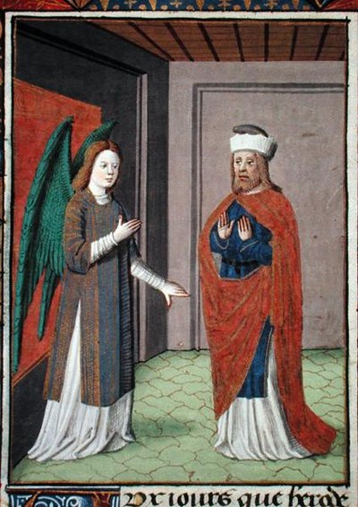 Ms Hunter 368 f.17v Angel, c.1460 (parşömen) by French School