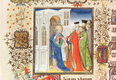 Ms Lat 919 fol.96 St. Peter Leading Jean de France (1340-1416) Duke of Berry in Paradise, Grandes Heures de Duc de Berry