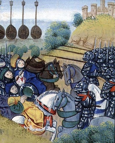 Ms Roy 20 C IX f.278v Arka planda Türk donanması ile Türklere karşı Macar zaferi, Jean Chartrier, 15. yüzyılın sonlarında, 