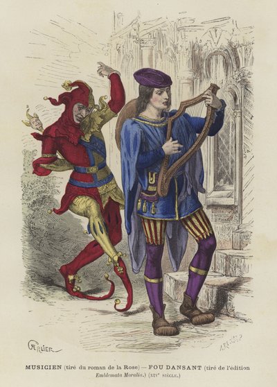 Müzisyen ve dans eden aptal, 14. yüzyıl by French School