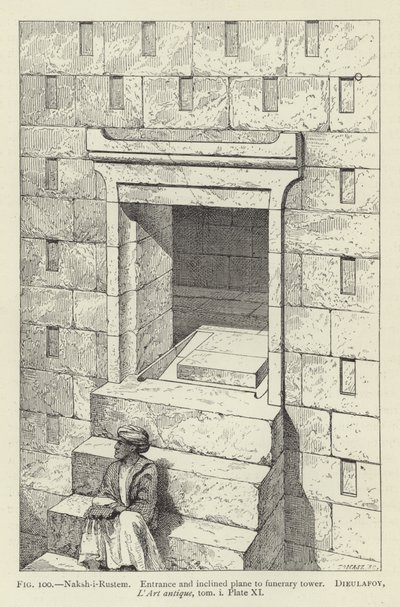 Nakş-ı Rüstem, Mezar kulesine giriş ve eğimli uçak by French School