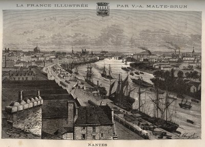 Nantes - Loire-Atlantique - V.A. Malt-Brown tarafından “La France illustrée: coğrafya, tarih, istatistiksel yönetim” de gravür. 1884 by French School