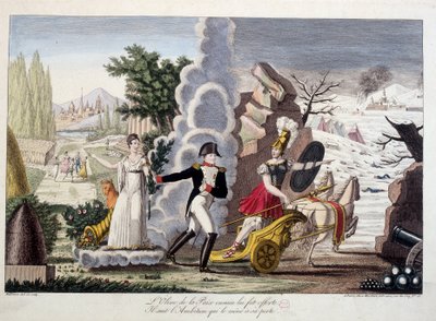Napolyon I Savaş ve Barış Arasında, 1815 dolaylarında - Napolyon savaş ve barış arasında - Ona barışın zeytini boşuna teklif edildi, kendisini kaybetmesine neden olan hırsı takip ediyor - kukla bir karikatür koleksiyonu olan “Napoleon 1er” de by French School