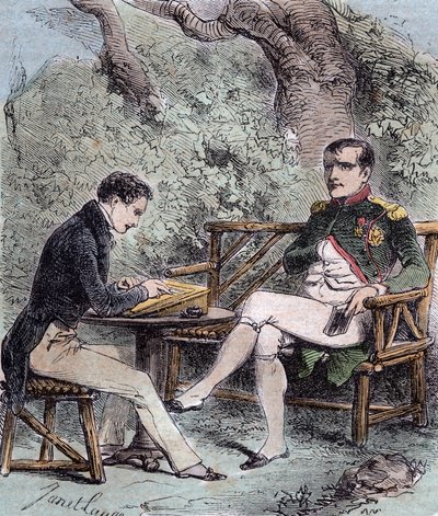 Napoleon a Sainte-Helene - Napolyon anılarını Emmanuel de las Cases'in oğlu Emmanuel Pons de Las Cases'e (1800-1854) yazdırır, - Emmanuel de las Cases'den, Napoleon, Memorial de Sainte-Helene by French School