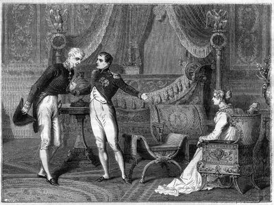 Napolyon, karısı Marie-Louise ve Prens Metternich konuşuyor by French School