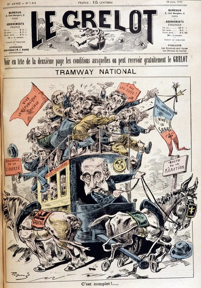 Ulusal tramvay: Fransa, sol ve sağ fikirleri arasında atıldı, Meline hükümeti hakkında karikatür - 12/06/1898 tarihli “” Le Grelot” da by French School