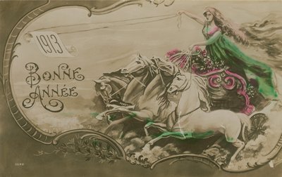 Yeni Yıl tebrik kartı, 1913. 1913'te gönderilen kartpostal. by French School