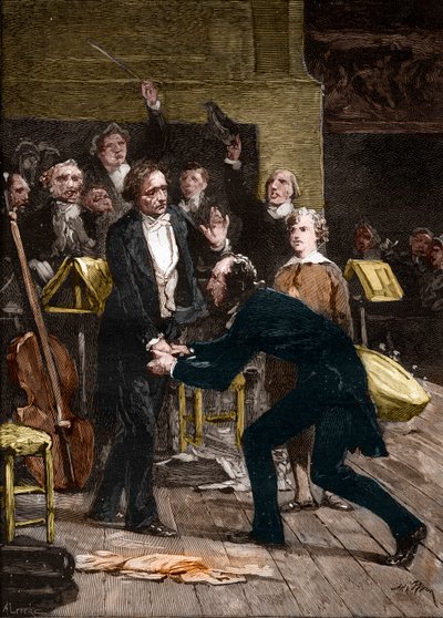 Niccolo Paganini ve Hector Berlioz, muhteşem bir Senfoni performansından sonra by French School