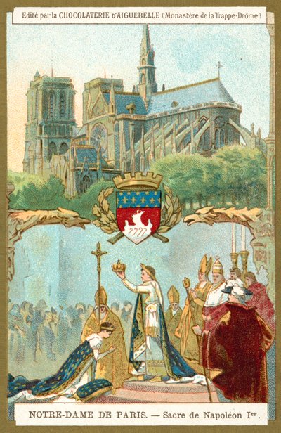 Notre Dame de Paris ve Napolyon I'in Fransa imparatoru olarak taç giyme töreni by French School