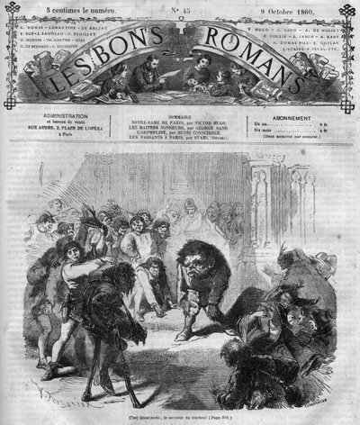 Roman serisi: Victor Hugo (1802-1885) tarafından yazılan “Notre Dame de Paris”. Kalabalık korkmuş ve Quasimodo