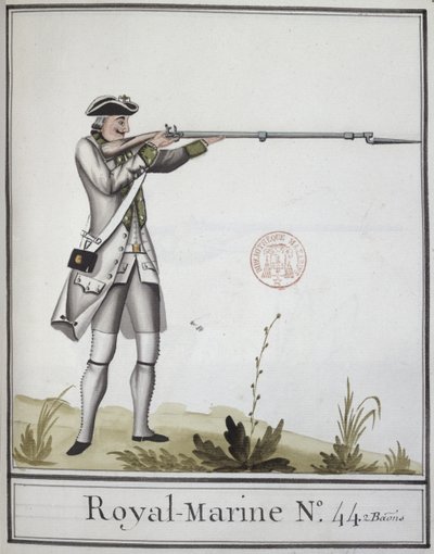 Marine Royale subayı, süngülü tüfekle, 1768 by French School