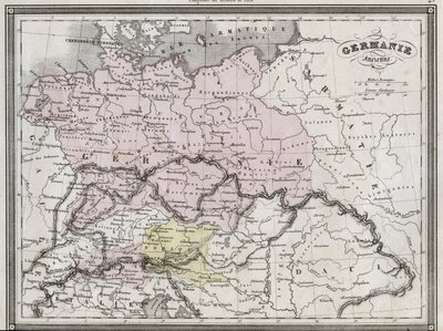 Eski Germania - Vuillemin tarafından hazırlanan “” Yerleşik Okullar için Eski ve Modern Coğrafya Evrensel Atlası”ndan çıkarılan plaka - yaklaşık. 1845 by French School