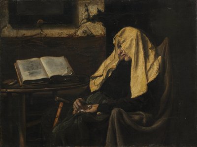 Yaşlı Kadın Uyuyor, 19. yüzyılın ortaları (kumaş üzerine yağlıboya) by French School