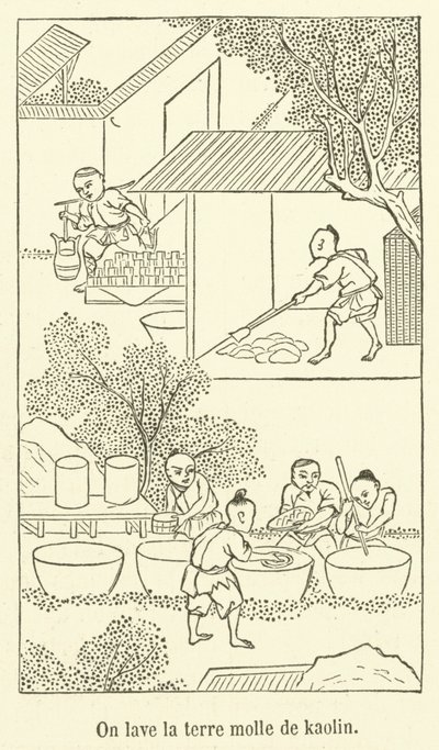 Kaolinin yumuşak kilini yıkıyoruz (gravür) by French School