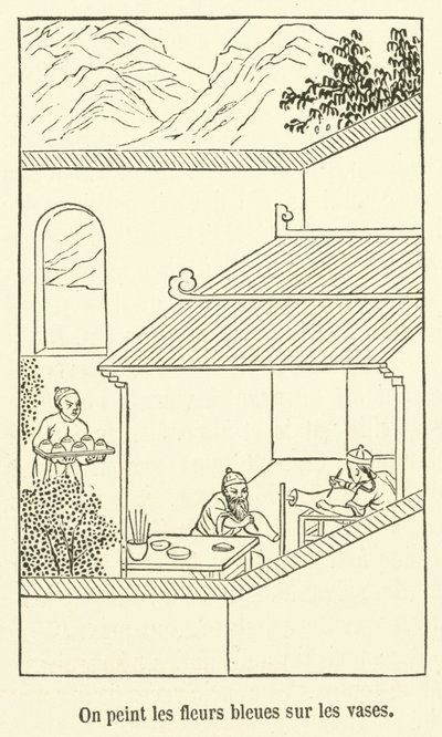 Vazolara mavi çiçekleri boyuyoruz (gravür) by French School