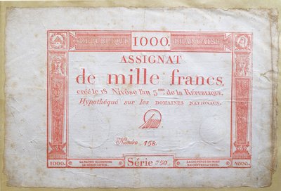 Bin frank banknot, 1795 (kağıt üzerine mürekkep) by French School
