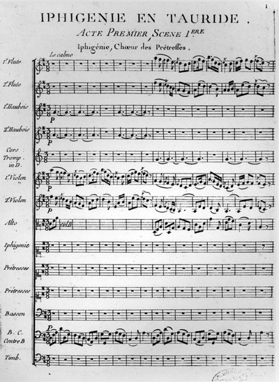Iphigénie en Tauride by Gluck skorunun açılış sayfası (baskı) by French School