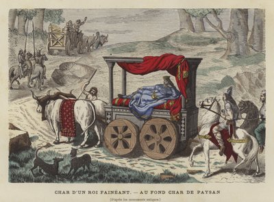 Yatan bir kral taşıyan öküz arabası by French School