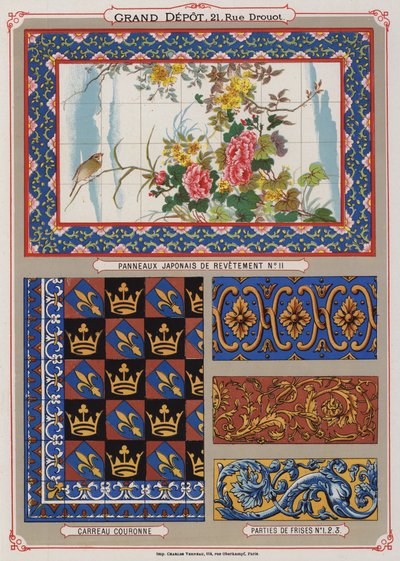 Grand Depot de Porcelaines, Faiences et Verreries kataloğundan sayfa (renkli taş) by French School