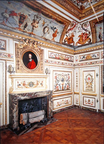 Çok renkli motiflerle boyanmış oda, c.1660 (çok renkli ahşap) by French School