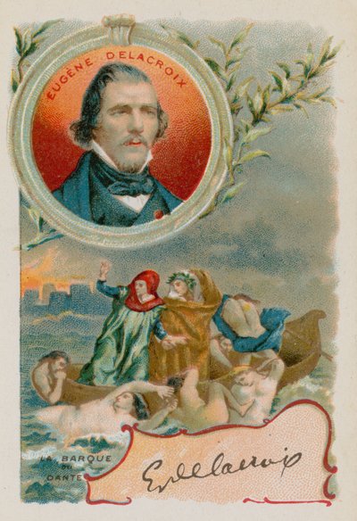 Cehennemde Dante ve Virgil tasviri ile ressam Eugene Delacroix by French School