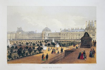 Tuileries Sarayı, Paris. Suluboya litografi, “Albüm, hediyelik eşya de Paris”te illüstrasyon, Daziaro editörü, Paris by French School
