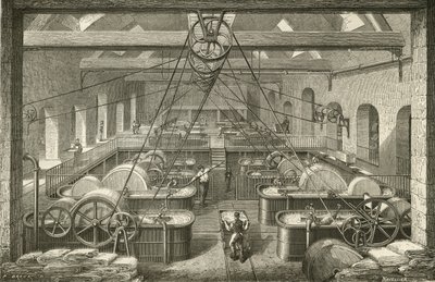 Kağıt yapımı: ağartma bezi hamuru. gravür c1870. by French School