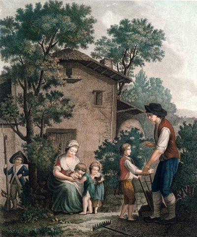 Ebeveynler Gerçek Öğretmenlerdir, 18. yüzyılın sonları (renkli gravür) by French School