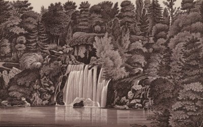 Paris: Bois de Boulogne şelalesi (lito) by French School