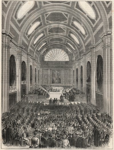 Paris, Adalet Sarayı - Resmi bir tören sırasında Salle des Pas Perdus - Edmond Texier tarafından “Tableau-de-Paris”te Gravür 1852 by French School