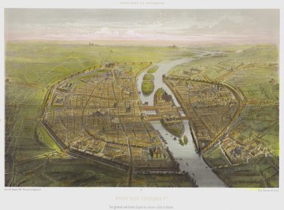 Paris Under Francois 1st, Eski plan ve çizimlerden kuşbakışı genel görünüm (renkli taş) by French School