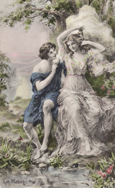 Pastoral çift (renkli taş) by French School