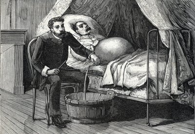 İlerlemiş karaciğer sirozu olan hasta, delik (gravür) yapan doktor 1888 by French School
