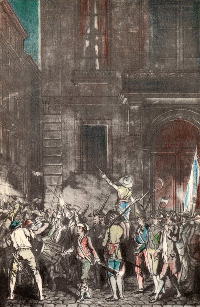 Fransız Devrimi sırasında Paris halkının yaptığı devriyeler (renkli gravür) by French School