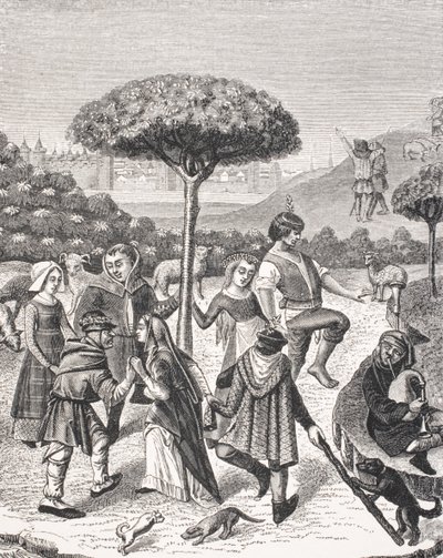 Peasant Dances of the May Feasts, after a miniature in a 15th century prayer book, from 