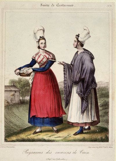 Caen civarındaki köylü kadınlar - litografi by French School