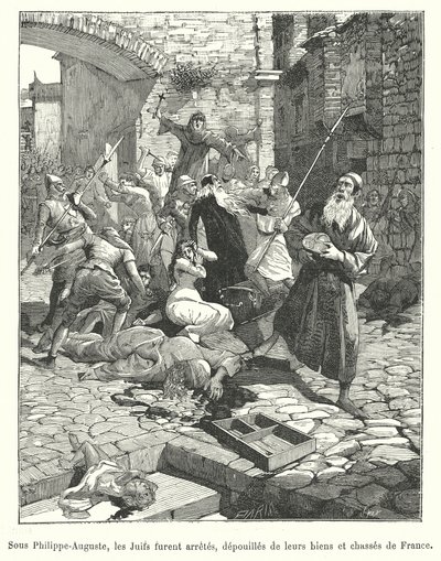 12. yüzyılın sonlarında Kral Philip Augustus döneminde Fransız Yahudilerinin zulmü (gravür) by French School