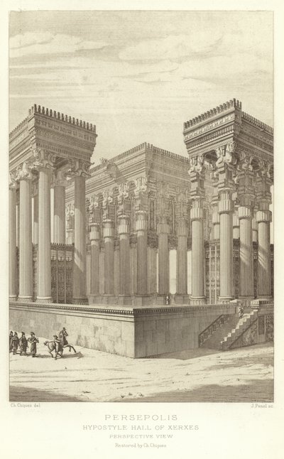 Persepolis, Xerxes Hipostil Salonu, Perspektif görünümü, Ch Chipiez tarafından restore edildi by French School