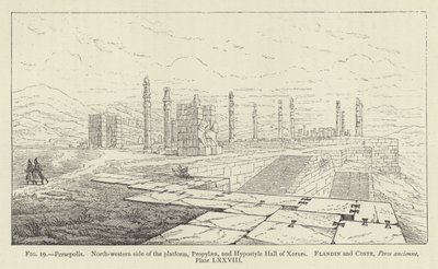 Persepolis, platformun kuzey-batı tarafı, Propylaea ve Xerxes Hipostil Salonu by French School